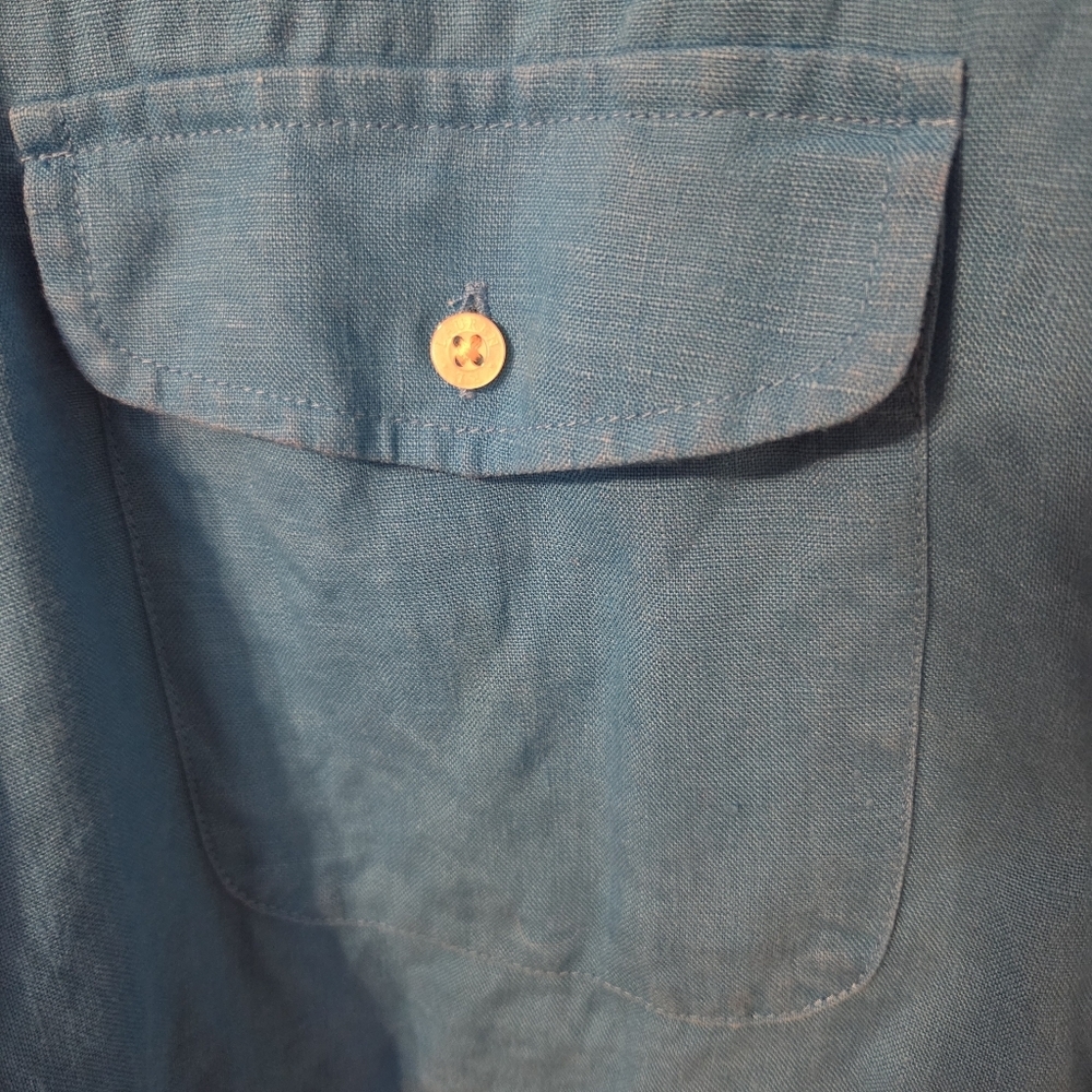 Lauren Ralph Lauren Women's 100% Linen Blue Button Up Shirt Lagenlook. Sz XL - Picture 4 of 5